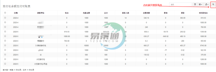 易景通景区分销系统:旅行社余额支付对帐表 易景通景区分销系统:旅行社余额支付对帐表